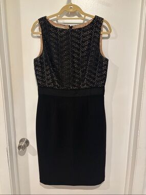 Kay Unger Black Midi Dress with Lace Bodice Size 10